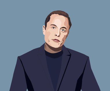 Eylül, 2019: Tesla ve SpaceX Elon Musk 'ın ünlü girişimcisi ve CEO' su. Vektör portresi çizimi