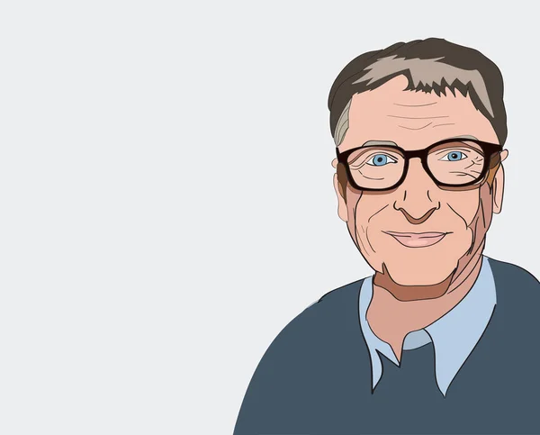 Ekim, 2019 Bill Gates editör illüstrasyonu. Gri arkaplanda vektör portresi. — Stok Vektör