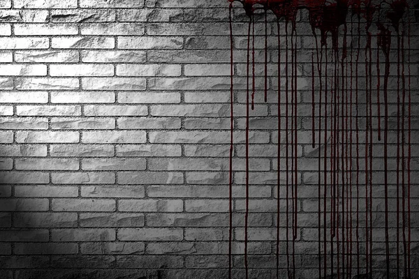 ホラー コンテンツとハロウィーン祭のため暗闇の中で流血のレンガの壁します イラストレーション — ストック写真