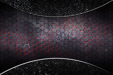 siyah ve kırmızı altıgen karbon fiber. metal arka plan ve doku. 3D çizim.