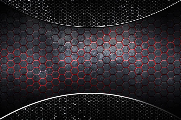 siyah ve kırmızı altıgen karbon fiber. metal arka plan ve doku. 3D çizim.