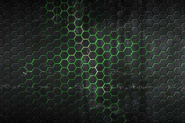 green and black hexagon background with real texture. 3d illustration.