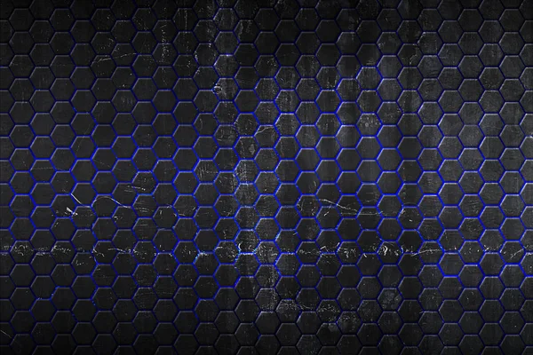 Fekete és kék hatszög háttér és textúra. — Stock Fotó