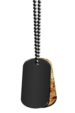 siyah ve paslı metal etiket ve kolye. kırpma yolu ile izole. 3D çizim.