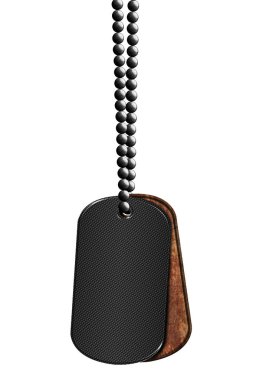 siyah ve paslı metal etiket ve kolye. kırpma yolu ile izole. 3D çizim.