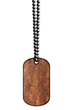 paslı metal etiket ve kolye. kırpma yolu ile izole. 3D çizim.