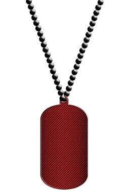 Kırmızı metal etiket ve kolye. kırpma yolu ile izole. 3D çizim.