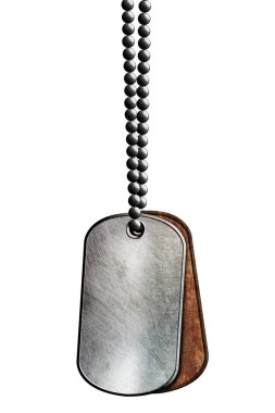 krom ve paslı metal etiket ve kolye. kırpma yolu ile izole. 3d illüstrasyon.