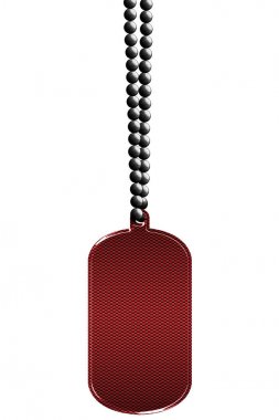 Kırmızı metal etiket ve kolye. kırpma yolu ile izole. 3D çizim.