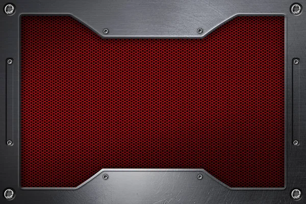 red carbon fiber background with metal frame.