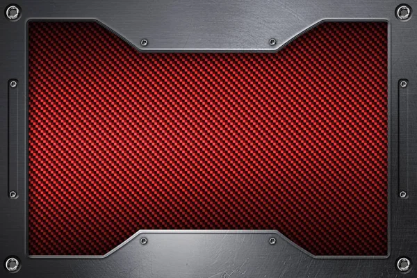 red carbon fiber background with metal frame.