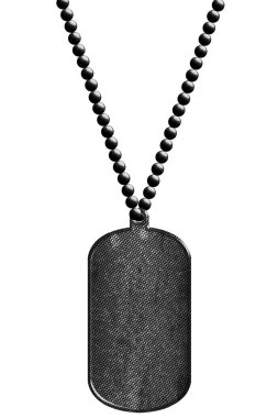 siyah ve krom metal etiket ve kolye. kırpma yolu ile yalıtılmış. 3D çizim.