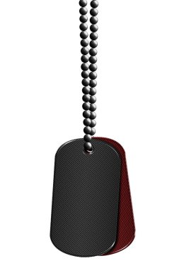 siyah ve kırmızı metal etiket ve kolye. kırpma yolu ile izole. 3d illüstrasyon.