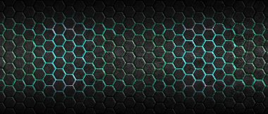 koyu altıgen arka plan ve yeşil ışık 