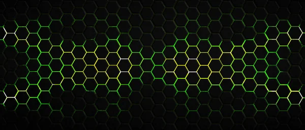 Dark hexagon background and green light — Stock Photo, Image