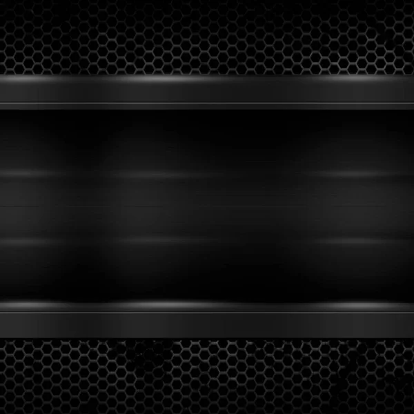 Черная металлическая пластина на ржавой металлической сетке для фона и текста — стоковое фото
