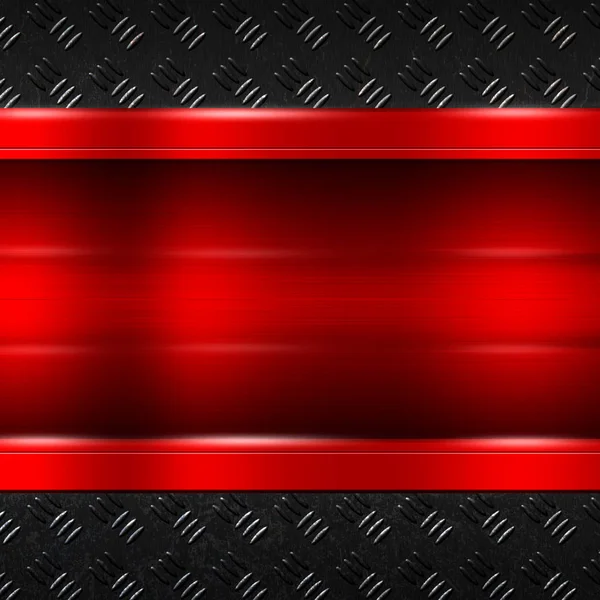 Piros fémlemez fekete fémlemezen háttérként és textúrával. — Stock Fotó