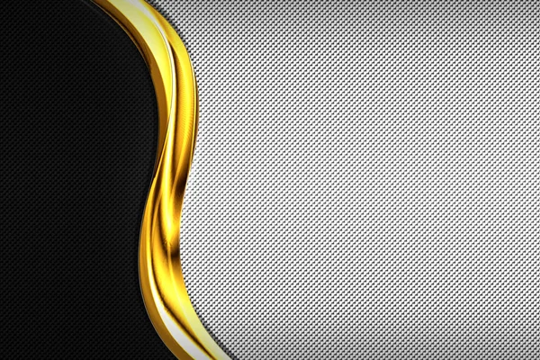 Carbon fiber and gold curve chromium frame. metal background. — Stock Photo, Image