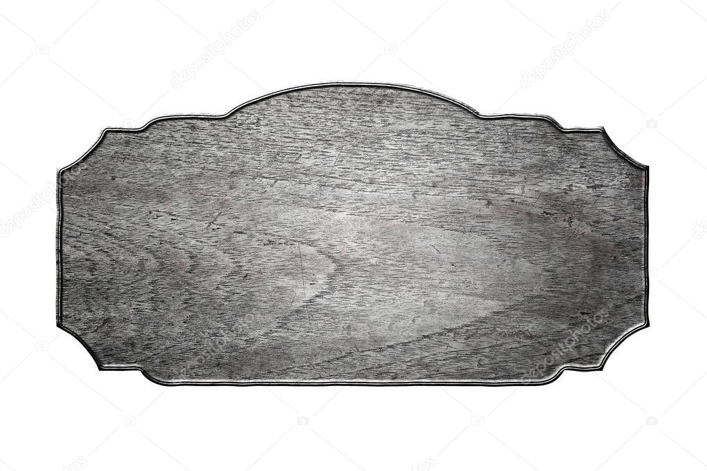 old wooden sign board on isolated white background. 
