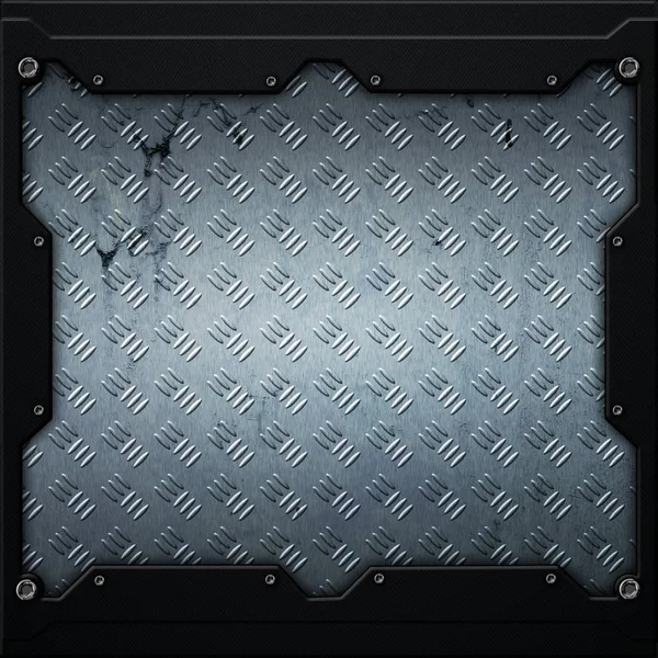Metal plate and carbon fiber in dark gray metal frame. — Stock Photo, Image