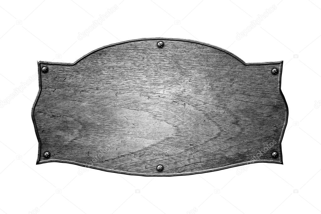 old wooden sign board on isolated white background. 