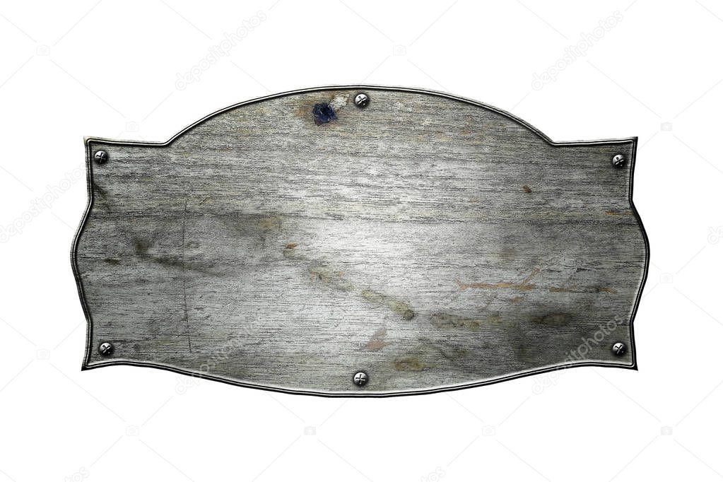 old wooden sign board on isolated white background. 