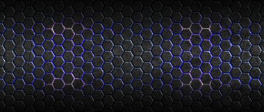 koyu altıgen arka plan ve mavi ışık 