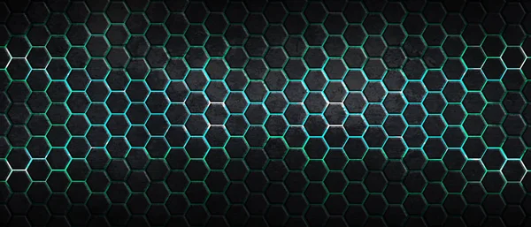 Dark hexagon background and green light — Stock Photo, Image