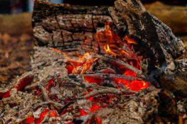 gece yakın yukarı yanan günlükleri doku alev