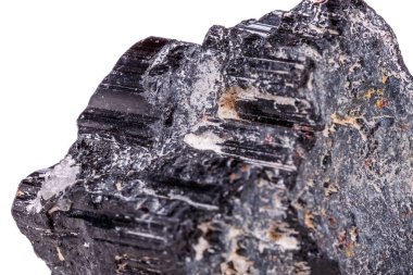 makro mineral taş sherle, schorl, beyaz arka plan yakın çekim üzerinde Siyah Turmalin