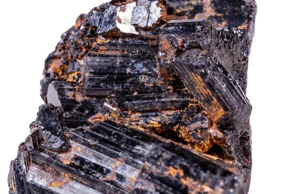 Makro Mineral Taş Sherle Schorl Beyaz Arka Plan Yakın Çekim — Stok fotoğraf