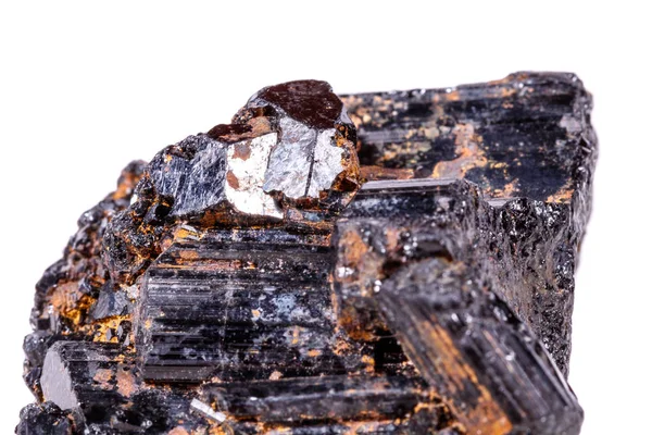 Makro Mineral Taş Sherle Schorl Beyaz Arka Plan Yakın Çekim — Stok fotoğraf