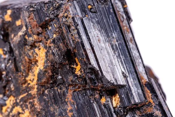 Macro Mineral Stone Sherle Schorl Turmalina Negra Sobre Fondo Blanco — Foto de Stock