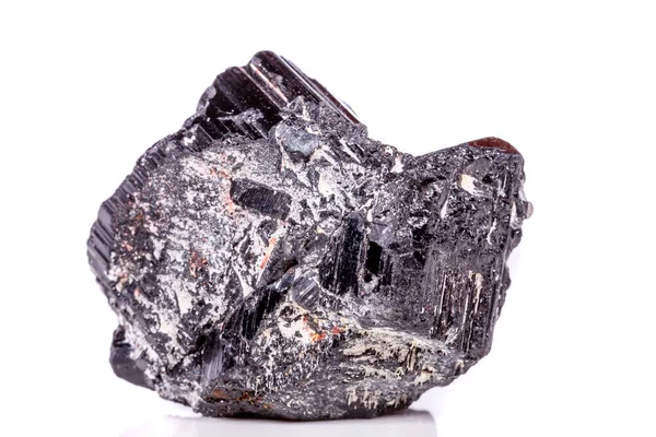 Makro Mineral Taş Sherle Schorl Beyaz Arka Plan Yakın Çekim — Stok fotoğraf