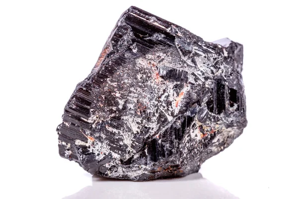 Macro Mineral Stone Sherle Schorl Turmalina Negra Sobre Fondo Blanco — Foto de Stock