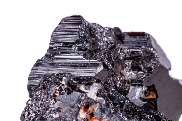 Macro Mineral Stone Sherle Schorl Black Tourmaline White Background Close — Stock Photo, Image