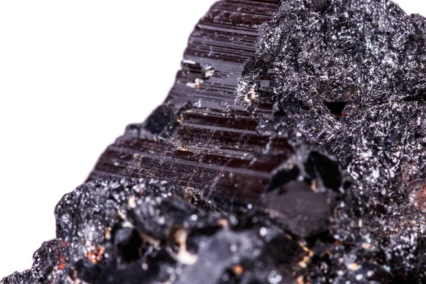 Macro Mineral Stone Sherle Schorl Turmalina Negra Sobre Fondo Blanco — Foto de Stock