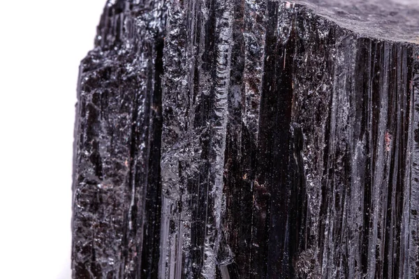 Macro Mineral Stone Sherle Schorl Turmalina Negra Sobre Fondo Blanco — Foto de Stock