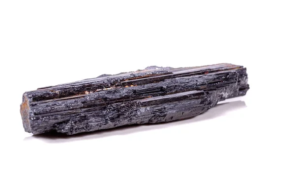 Macro Minerale Stenen Sherle Schorl Zwarte Toermalijn Witte Achtergrond Close — Stockfoto