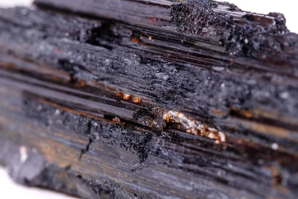 Batu Mineral Makro Sherle Schorl Tourmaline Hitam Pada Latar Belakang — Stok Foto
