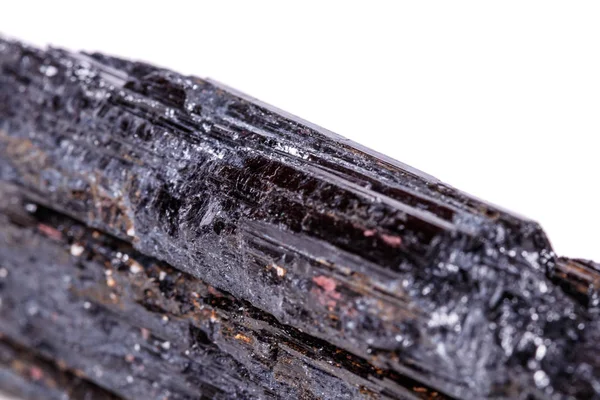 Macro Mineral Stone Sherle Schorl Turmalina Negra Sobre Fondo Blanco — Foto de Stock