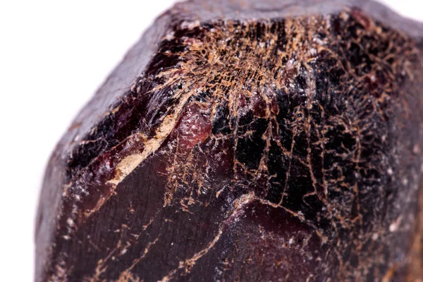 Närbild Mineral Garnet Sten Vit Bakgrund Nära Håll — Stockfoto