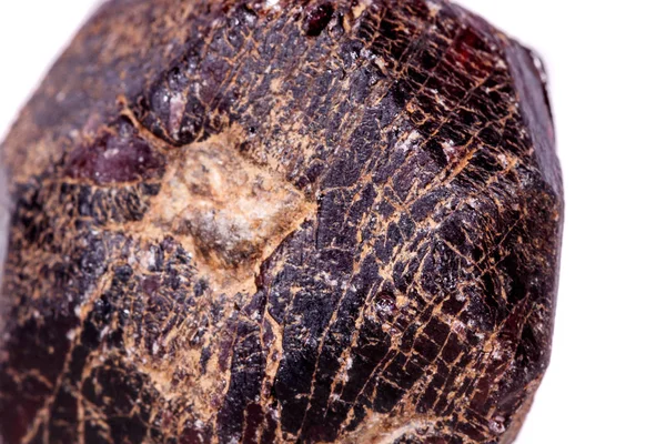 Närbild Mineral Garnet Sten Vit Bakgrund Nära Håll — Stockfoto