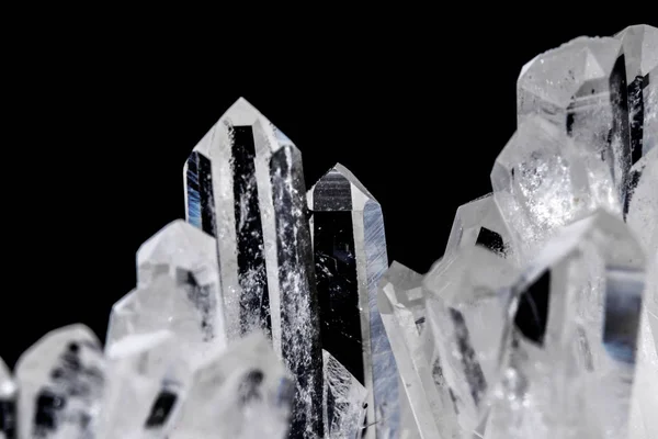 Makro Mineral Stone Strass Kristaller Svart Bakgrund Närbild — Stockfoto