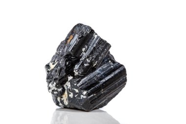 makro mineral taş sherle, schorl, beyaz arka plan yakın çekim üzerinde Siyah Turmalin