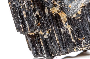 makro mineral taş sherle, schorl, beyaz arka plan yakın çekim üzerinde Siyah Turmalin