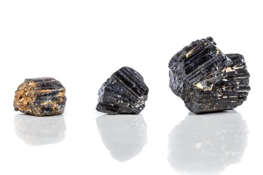 makro mineral taş sherle, schorl, beyaz arka plan yakın çekim üzerinde Siyah Turmalin