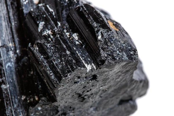 Macro Minerale Pietra Sherle Schorl Tormalina Nera Sfondo Bianco Primo — Foto Stock