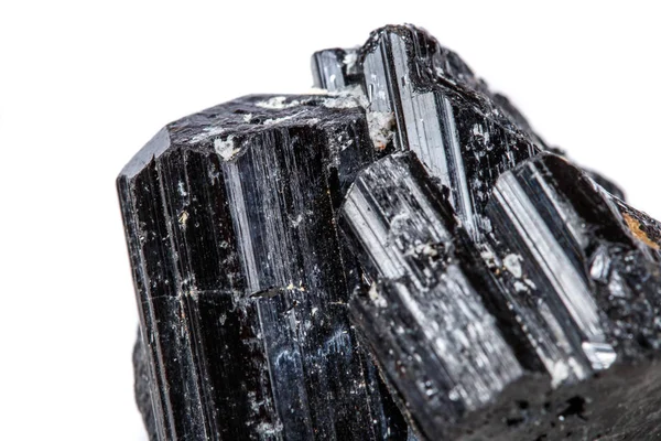 Macro Mineral Stone Sherle Schorl Turmalina Negra Sobre Fondo Blanco —  Fotos de Stock