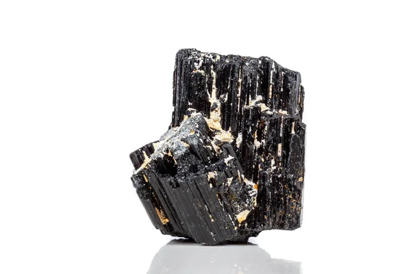 Macromineral Pedra Sherle Schorl Turmalina Preta Fundo Branco Close — Fotografia de Stock